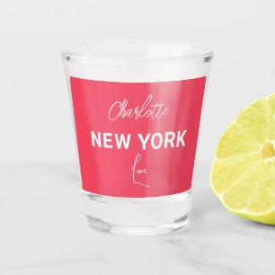 Red Modern Minimalist New York Custom Name Shot Glass