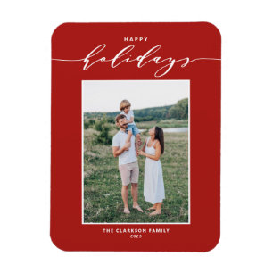 Red Modern Mix Typography Happy Holidays Photo Magnet