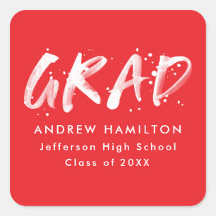Red   Modern Paint Splatter Graduation Square Sticker