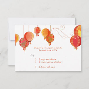 Red Modern Paper Lanterns White Wedding RSVP Card