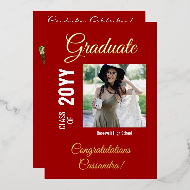 Red Modern Photo Collage Graduation Party (Front/Back)