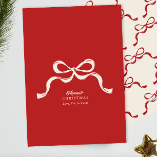 red modern retro bow non photo christmas holiday card