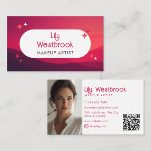 Red Modern Retro Groovy Vintage Photo QR Code Business Card