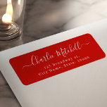 Red Modern Simple elegant script return address Label<br><div class="desc">Modern script name in festive holiday red and white,  simple and elegant. 
See all the matching pieces in collection</div>