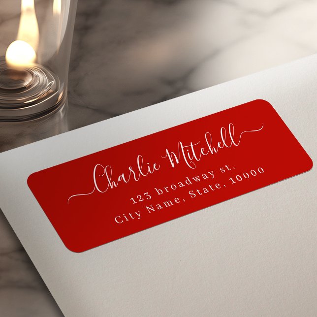 Red Modern Simple elegant script return address Label (Red Modern Simple elegant script return address Label)