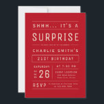 Red Modern Simple Typography Surprise Birthday Inv Invitation<br><div class="desc">Modern and minimal typography fun adult surprise birthday invitation in red and beige,  great for 21st,  30th,  40th,  50th,  60th,  70th,  80th,  90th or any other age simple birthday party,  surprise party,  or any other occasion! Custom it with your own text and party information.</div>
