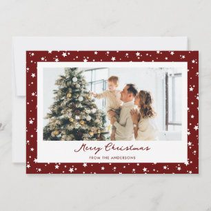 Red Modern Stars Photo Merry Christmas Holiday Card