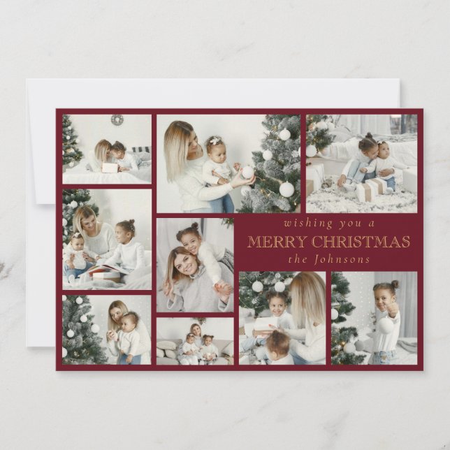 Red Modern Stylish Multi Photo Grid Holiday Card (Front)