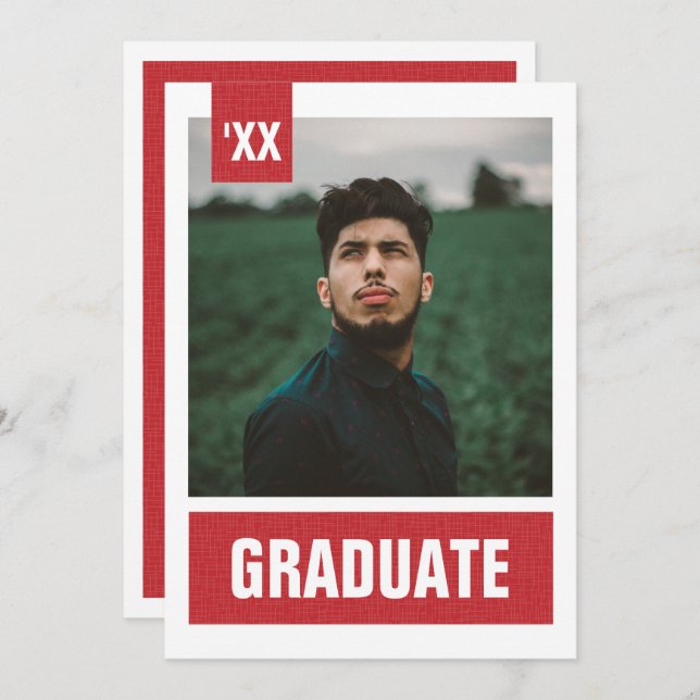 Red Modern Textured Photo Graduation Invitation (Front/Back)