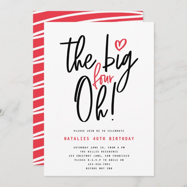 red modern typography 40th birthday party (Front/Back)