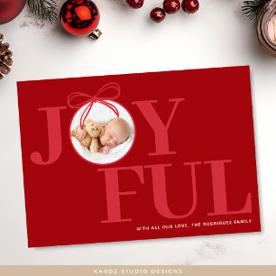 Red Modern Typography Baby Photo Christmas Holiday Card