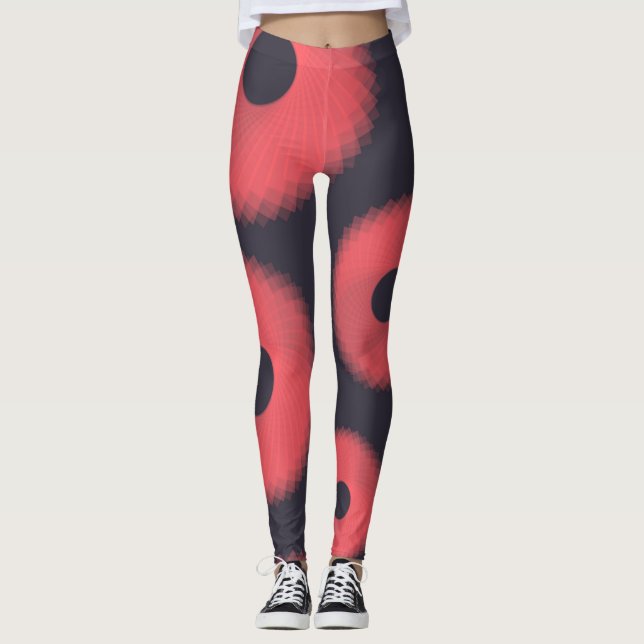 Red, modern, urban, fun abstract geometric graphic leggings (Front)