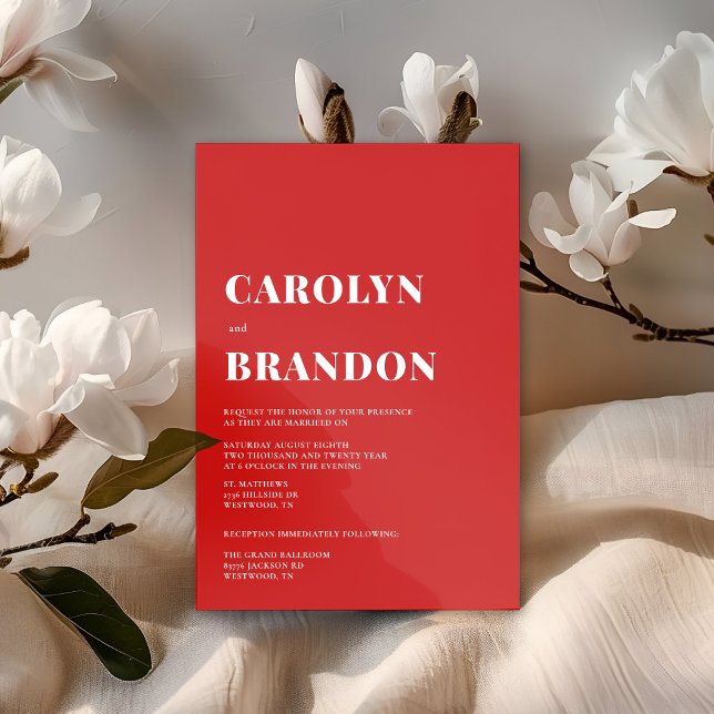 Red Modern Wedding Invitation (Red and white modern simple wedding invitation)