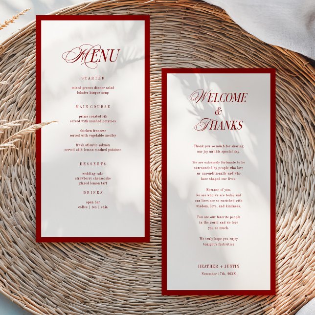Red Modern Wedding Menu and Thank You Note Back (Creator Uploaded)