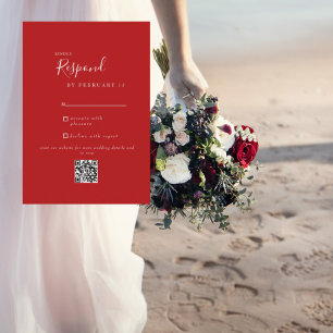 Red Modern Wedding QR Code RSVP  Card