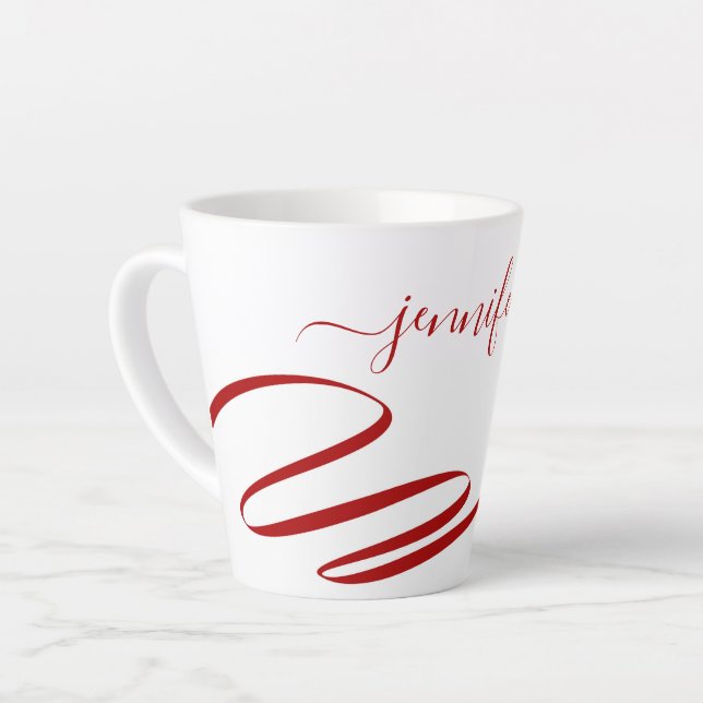 Red Modern White Accent Latte Latte Mug (Left Angle)