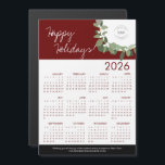 Red Modern Wreath Your Logo here 2026 Calendar<br><div class="desc">Extend your Holiday greetings and thank your clients, employees and customers with these modern and customisable Christmas Corporate Holiday magnetic 2026 calendar cards. Replace the logo with your own branding, personalise the message, Featuring my modern wreath illustration in gold, green, and the words "Happy Holidays" in a gold colour hue...</div>