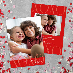 Red Modern XOXO Photo Valentine's Day Holiday Card