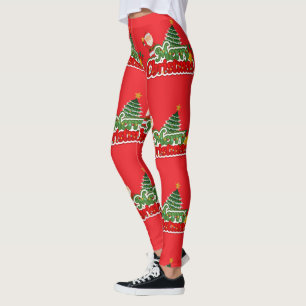 Red Modren cute Typography Merry Christmas Leggings