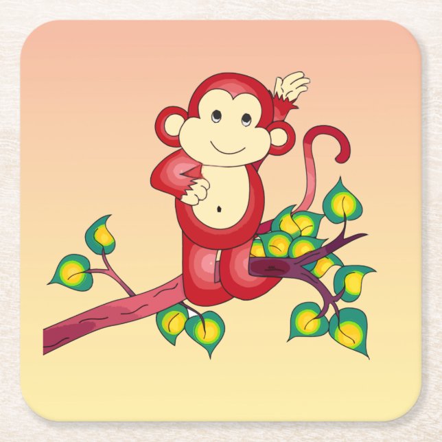 Red Monkey Animal Square Paper Coaster (Front)
