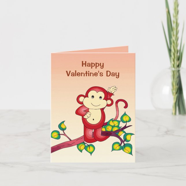 Red Monkey Animal Valentines Day Holiday Card (Front)