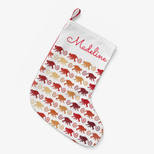 Red Monkeys Pattern   Add Your Name Small Christmas Stocking