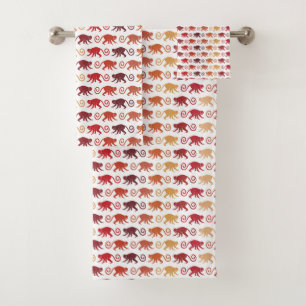 Red Monkeys Pattern Bath Towel Set