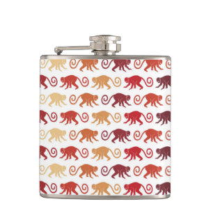 Red Monkeys Pattern Hip Flask
