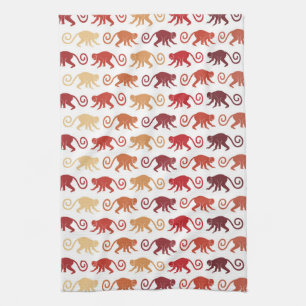 Red Monkeys Pattern Tea Towel
