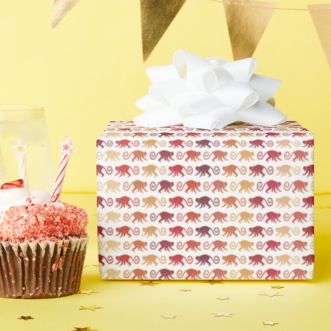 Red Monkeys Pattern Wrapping Paper (Birthday Party)
