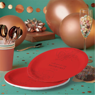 Red Monochromatic Swirls Will You Be My Valentine Paper Plate