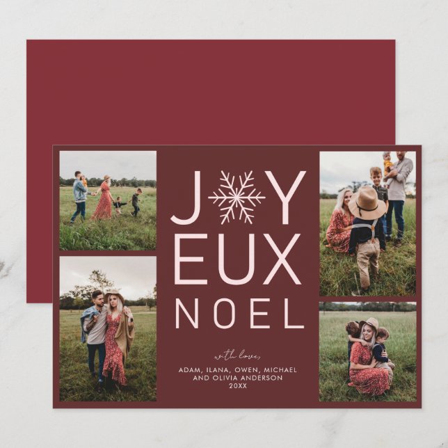 Red Monochrome Joyeux Noel Modern Holiday Card (Front/Back)
