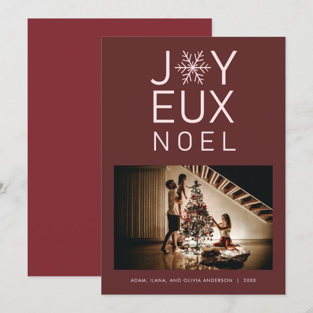 Red Monochrome Joyeux Noel Modern Holiday Card (Front/Back)