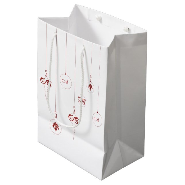 Red Monogram Bauble Christmas Ornaments Gift Bag (Front Angled)