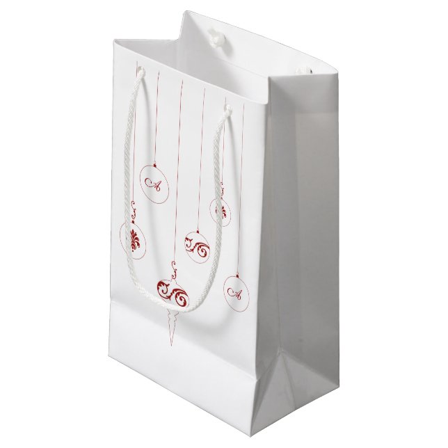 Red Monogram Bauble Hanging Ornaments Gift Bag (Front Angled)