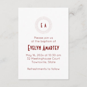 Red Monogram Circle Baptism Invitation