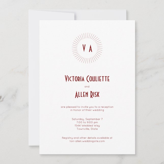 Red Monogram Circle Minimalist Reception Invitation (Front)