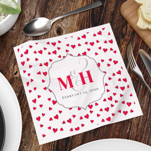 Red Monogram Cute Hearts Personalised Napkin