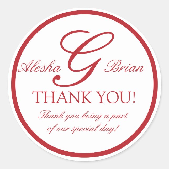 Red Monogram G Wedding Favour Stickers (Front)