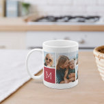 Red | Monogram Grid Photo Collage Coffee Mug<br><div class="desc">This simple personalised photo mug design puts 6 of your favourite snaps front and centre,  along with a single initial monogram on each side. Customise with six square photos of friends,  kids,  grandchildren,  pets,  or your favourite places,  with your initial in white lettering on a red square.</div>