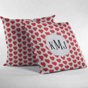 Red Monogram Heart Pattern Custom Cushion
