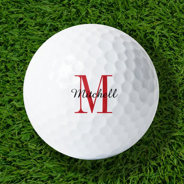 Red Monogram Initial and Name Personalised Golf Balls (Creator Uploaded)