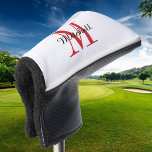 Red Monogram Initial and Name Personalised Golf Head Cover<br><div class="desc">Custom printed golf head cover personalised with your name and monogram initial or other custom text. Use the design tools to choose any background colour,  edit fonts and colours or upload your own photos to create a unique one of a kind gift for your favourite golfer.</div>