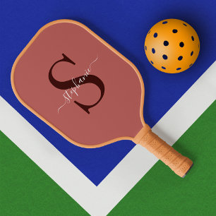 Red Monogram Initial First Name Simple Pickleball Paddle