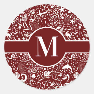 Red Monogram Initial Ocean Pattern Classic Round S Classic Round Sticker