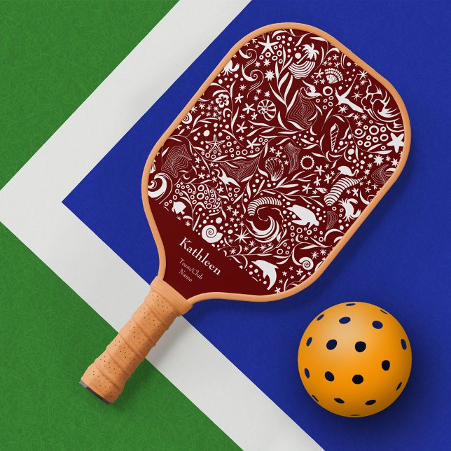 Red Monogram Initial Ocean Pattern  Pickleball Paddle (Creator Uploaded)