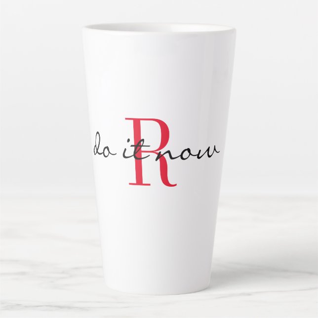 Red Monogram Initial Stylish 'do it now' Large Latte Mug (Front)