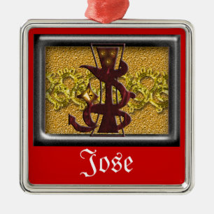 red monogram J Metal Ornament