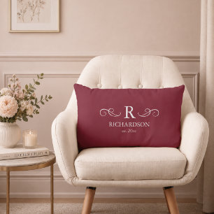 Red Monogram Lumbar Pillow