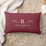 Red Monogram Lumbar Pillow<br><div class="desc">Bring warmth and elegance to your home with this customisable burgundy red lumbar pillow. Easily personalise with your monogram, family name, and est. date, making it a meaningful accent for your living room, bedroom, or entryway. This lovely pillow offers a soothing, luxurious feel that complements a variety of décor styles,...</div>